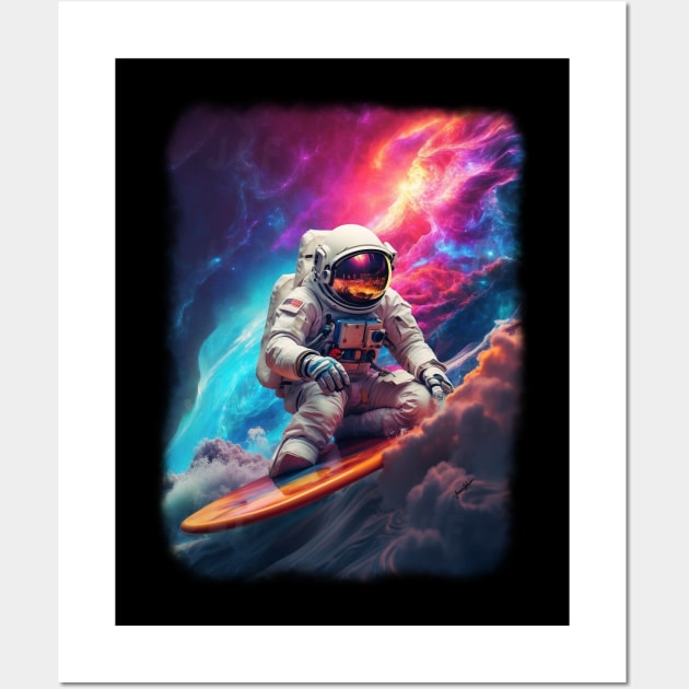 Astronaut Hanging 10 Galactic Wave Wall Art by Ratherkool
